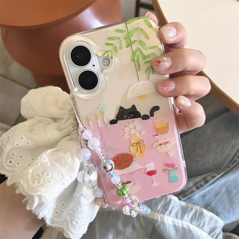 Phone Cases Cool Girl - Cover Nera Creativa Y2K con Gatto